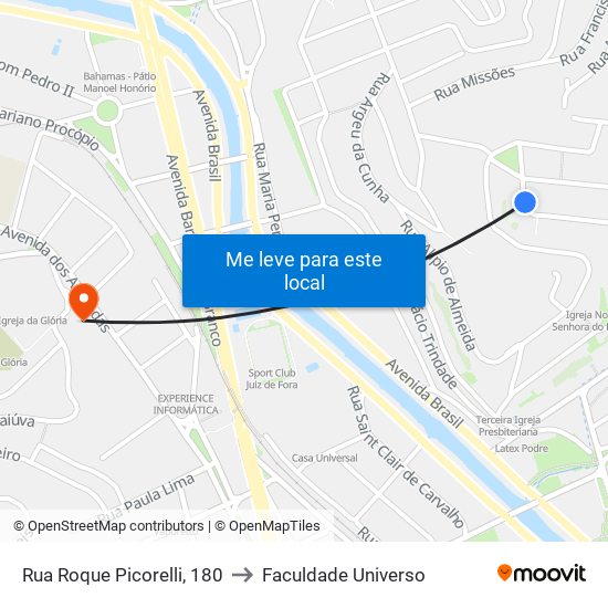 Rua Roque Picorelli, 180 to Faculdade Universo map