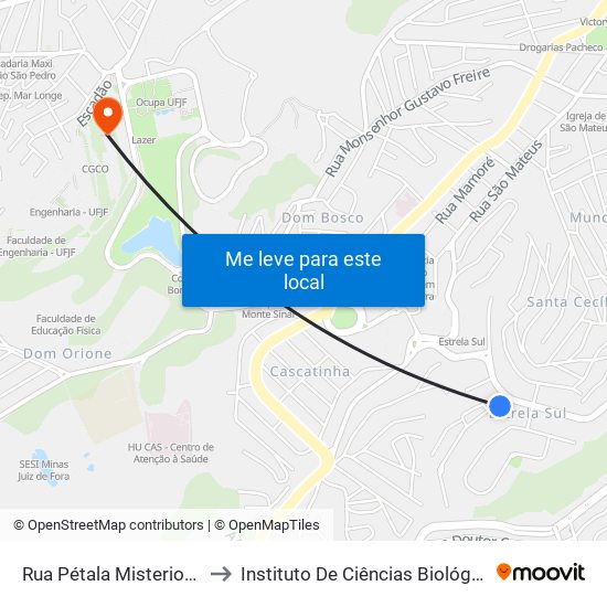 Rua Pétala Misteriosa, 155 to Instituto De Ciências Biológicas - Icb map