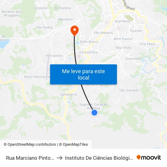 Rua Marciano Pinto, 1986 to Instituto De Ciências Biológicas - Icb map