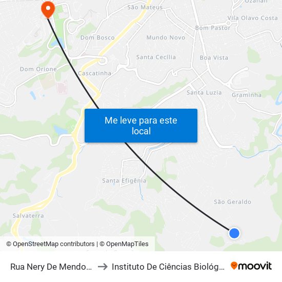 Rua Nery De Mendonça, 70 to Instituto De Ciências Biológicas - Icb map