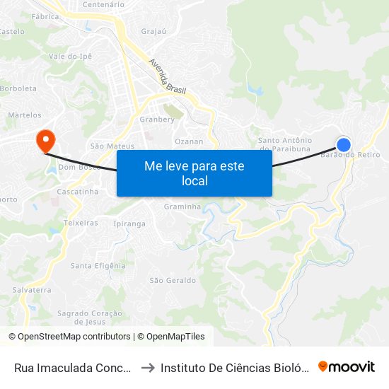 Rua Imaculada Conceição, 20 to Instituto De Ciências Biológicas - Icb map