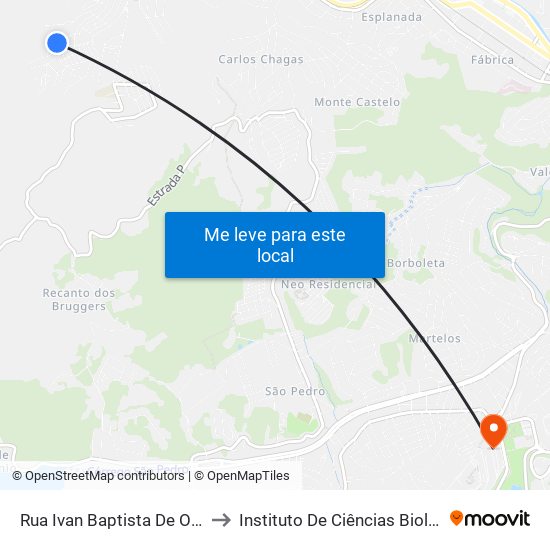 Rua Ivan Baptista De Oliveira, 488 to Instituto De Ciências Biológicas - Icb map