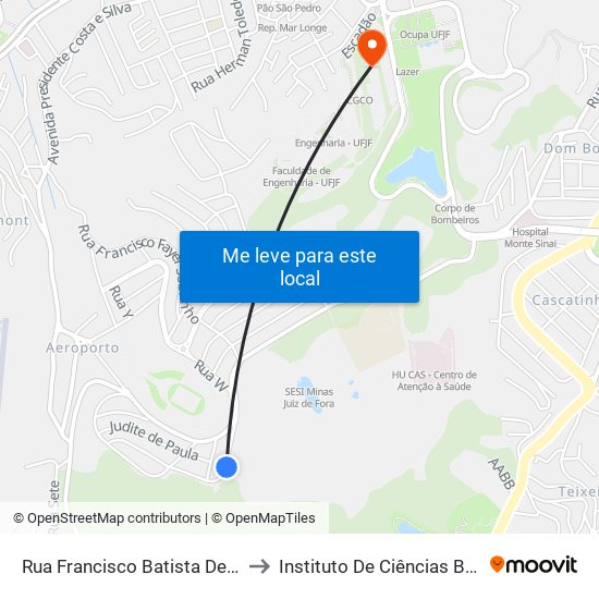 Rua Francisco Batista De Oliveira, 2-290 to Instituto De Ciências Biológicas - Icb map