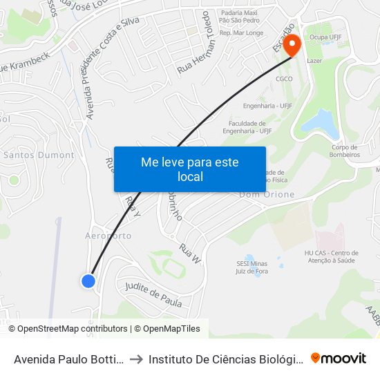Avenida Paulo Botti, 4038 to Instituto De Ciências Biológicas - Icb map