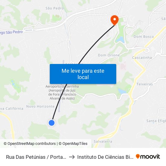 Rua Das Petúnias / Portal Do Aeroporto to Instituto De Ciências Biológicas - Icb map