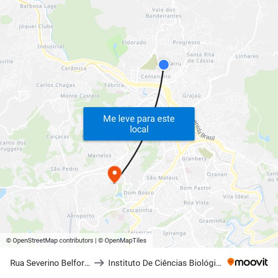 Rua Severino Belford, 375 to Instituto De Ciências Biológicas - Icb map