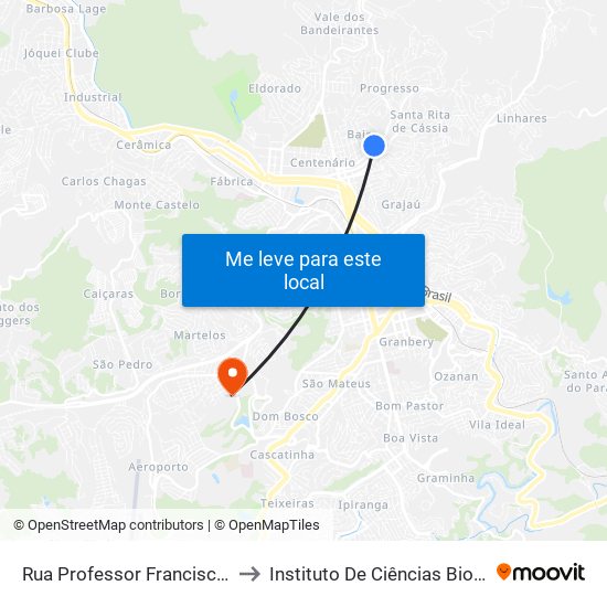 Rua Professor Francisco Faria, 223 to Instituto De Ciências Biológicas - Icb map