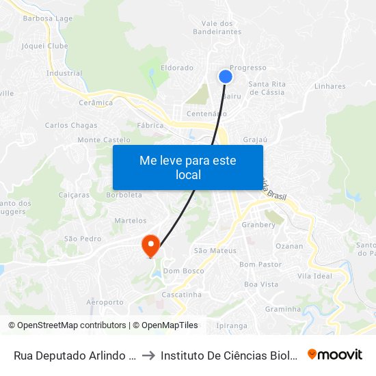 Rua Deputado Arlindo Leite, 348 to Instituto De Ciências Biológicas - Icb map