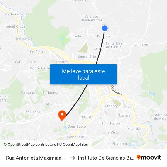 Rua Antonieta Maximiana Sampaio, 347 to Instituto De Ciências Biológicas - Icb map