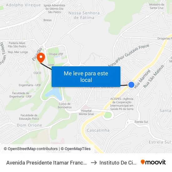 Avenida Presidente Itamar Franco / Hospital Maternidade Terezinha De Jesus to Instituto De Ciências Biológicas - Icb map