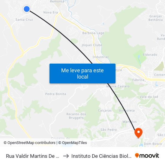 Rua Valdir Martins De Oliveira, 53 to Instituto De Ciências Biológicas - Icb map