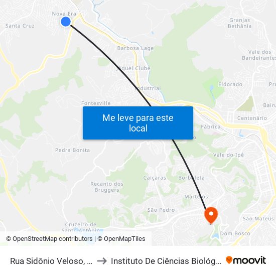 Rua Sidônio Veloso, 57-215 to Instituto De Ciências Biológicas - Icb map