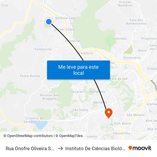 Rua Onofre Oliveira Sales, 750 to Instituto De Ciências Biológicas - Icb map