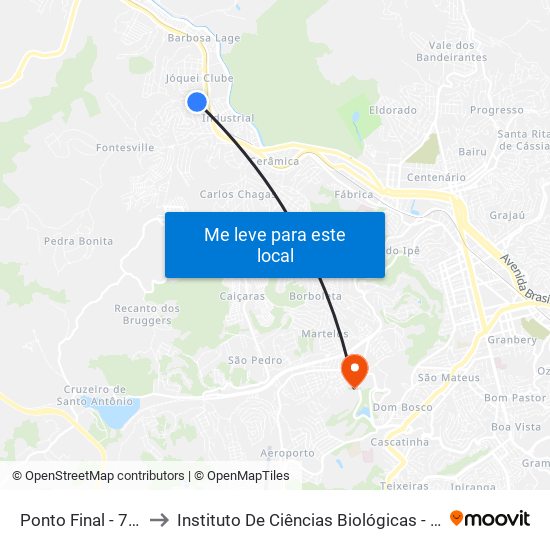 Ponto Final - 702 to Instituto De Ciências Biológicas - Icb map