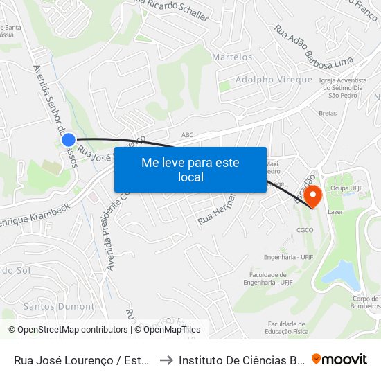 Rua José Lourenço / Estação São Pedro to Instituto De Ciências Biológicas - Icb map