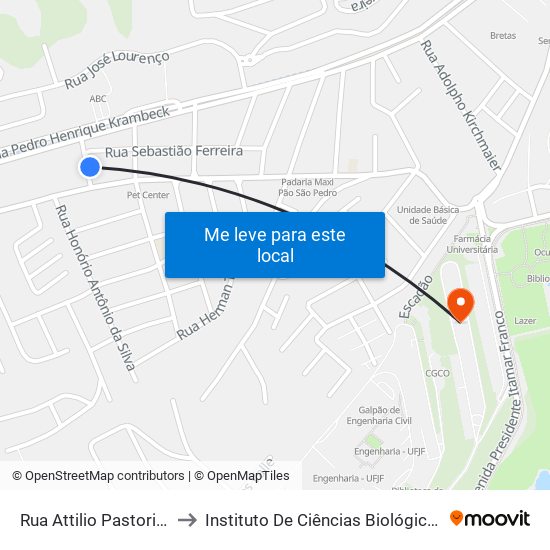 Rua Attilio Pastorini, 12 to Instituto De Ciências Biológicas - Icb map