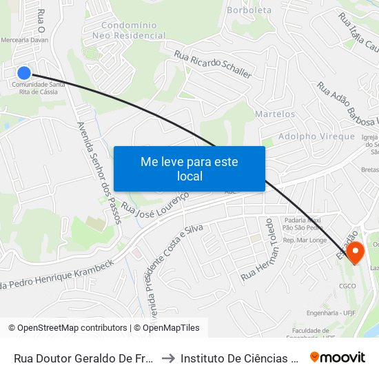 Rua Doutor Geraldo De Freitas Masini, 100 to Instituto De Ciências Biológicas - Icb map