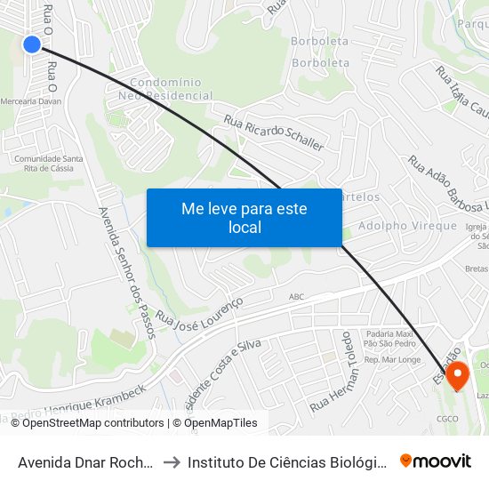 Avenida Dnar Rocha, 318 to Instituto De Ciências Biológicas - Icb map