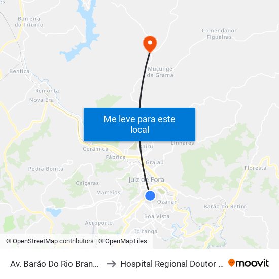 Av. Barão Do Rio Branco / Osvaldo Aranha to Hospital Regional Doutor João Penido - Fhemig map