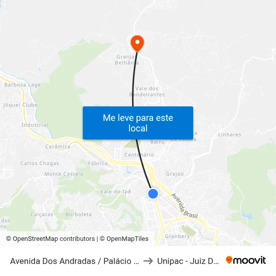 Avenida Dos Andradas / Palácio Da Saúde to Unipac - Juiz De Fora map