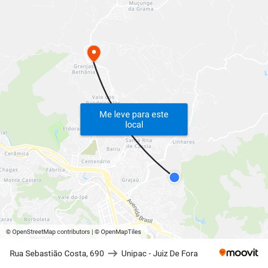 Rua Sebastião Costa, 690 to Unipac - Juiz De Fora map