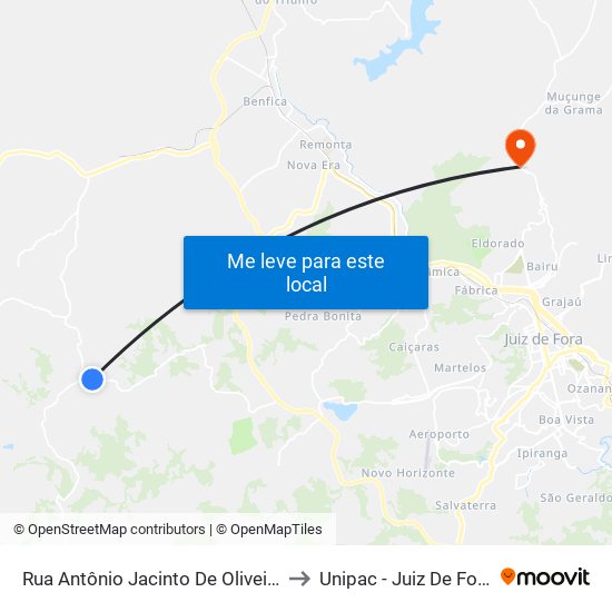 Rua Antônio Jacinto De Oliveira to Unipac - Juiz De Fora map