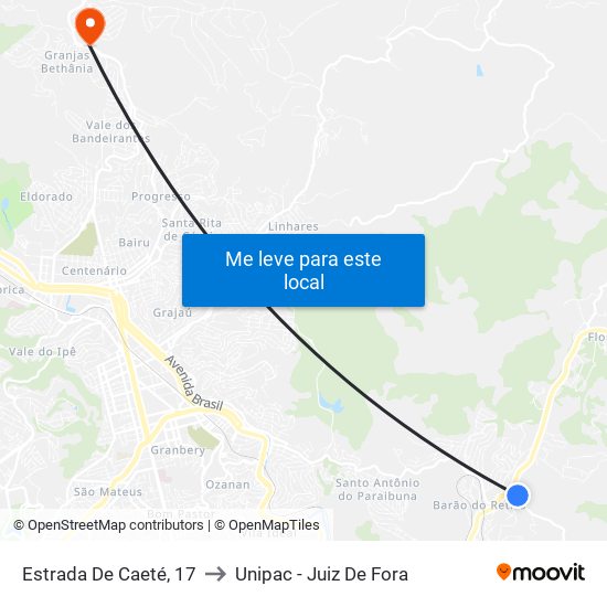 Estrada De Caeté, 17 to Unipac - Juiz De Fora map