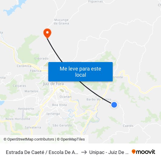 Estrada De Caeté / Escola De Aviação to Unipac - Juiz De Fora map