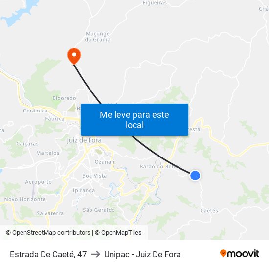 Estrada De Caeté, 47 to Unipac - Juiz De Fora map