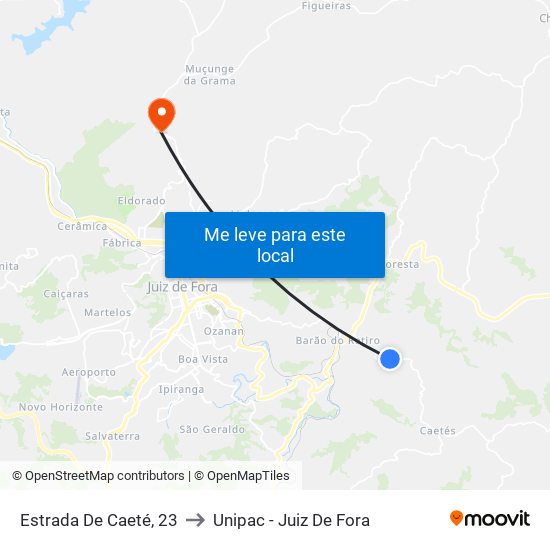 Estrada De Caeté, 23 to Unipac - Juiz De Fora map