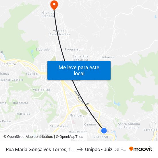 Rua Maria Gonçalves Tôrres, 1291 to Unipac - Juiz De Fora map