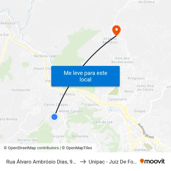 Rua Álvaro Ambrósio Dias, 969 to Unipac - Juiz De Fora map