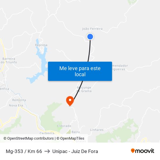 Mg-353 / Km 66 to Unipac - Juiz De Fora map