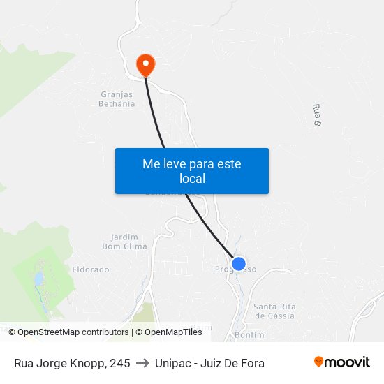 Rua Jorge Knopp, 245 to Unipac - Juiz De Fora map