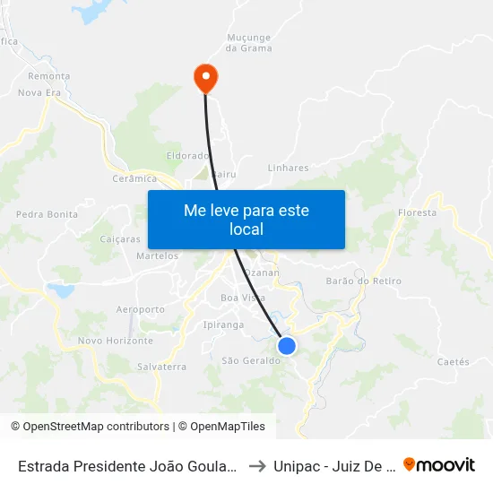 Estrada Presidente João Goulart, 3500 to Unipac - Juiz De Fora map