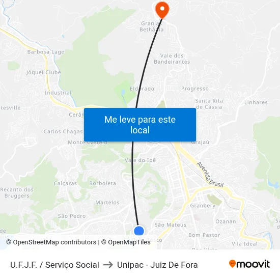 U.F.J.F. / Serviço Social to Unipac - Juiz De Fora map