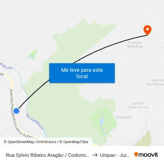 Rua Sylvio Ribeiro Aragão / Codomino Jardim Oceânico to Unipac - Juiz De Fora map