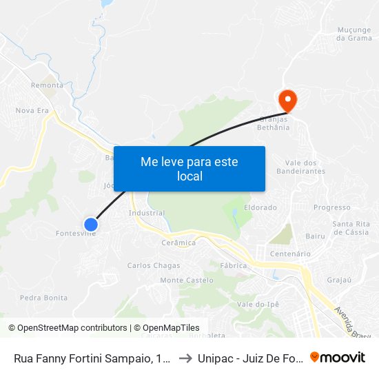 Rua Fanny Fortini Sampaio, 155 to Unipac - Juiz De Fora map