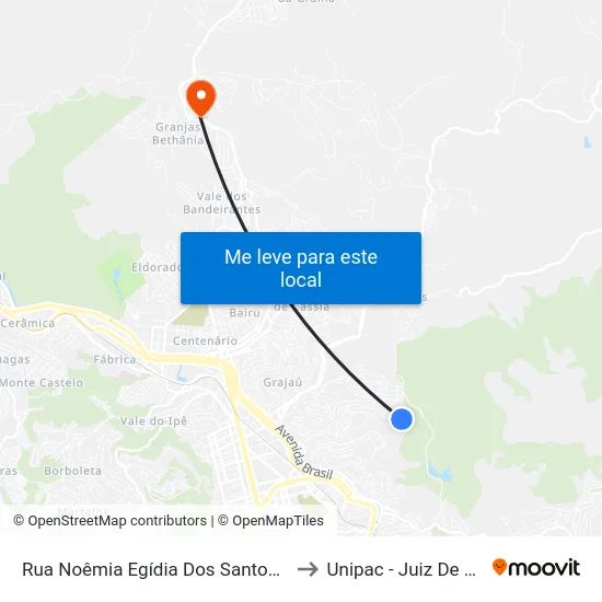 Rua Noêmia Egídia Dos Santos, 232 to Unipac - Juiz De Fora map