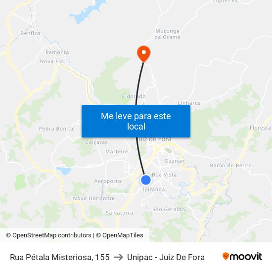 Rua Pétala Misteriosa, 155 to Unipac - Juiz De Fora map
