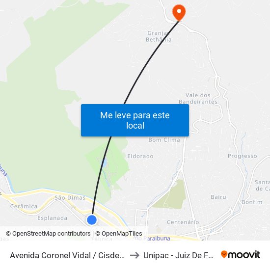 Avenida Coronel Vidal / Cisdeste to Unipac - Juiz De Fora map