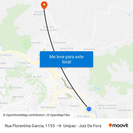 Rua Florentina Garcia, 1155 to Unipac - Juiz De Fora map