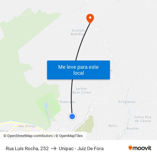 Rua Luís Rocha, 252 to Unipac - Juiz De Fora map