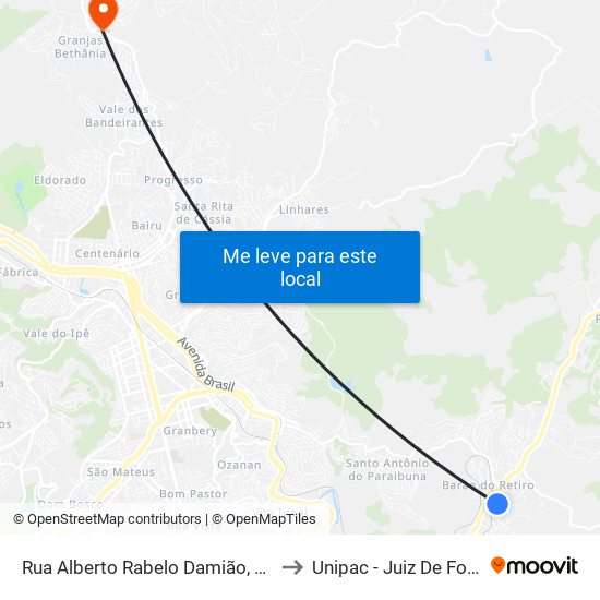 Rua Alberto Rabelo Damião, 18 to Unipac - Juiz De Fora map