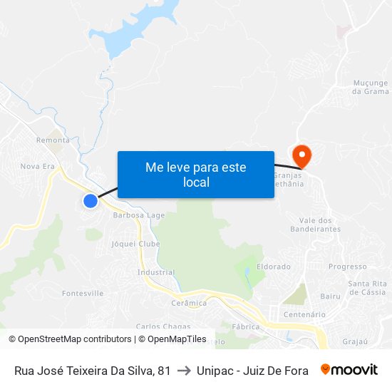 Rua José Teixeira Da Silva, 81 to Unipac - Juiz De Fora map