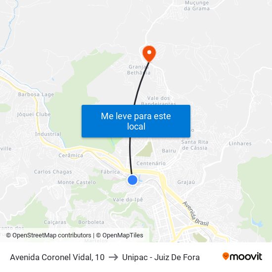 Avenida Coronel Vidal, 10 to Unipac - Juiz De Fora map