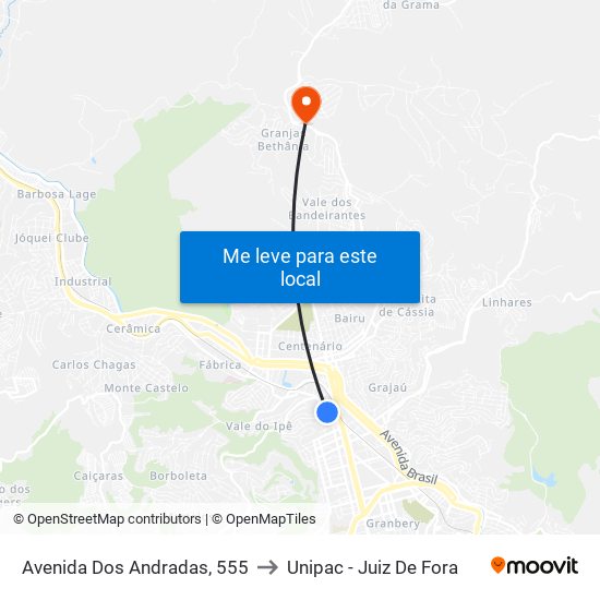 Avenida Dos Andradas, 555 to Unipac - Juiz De Fora map