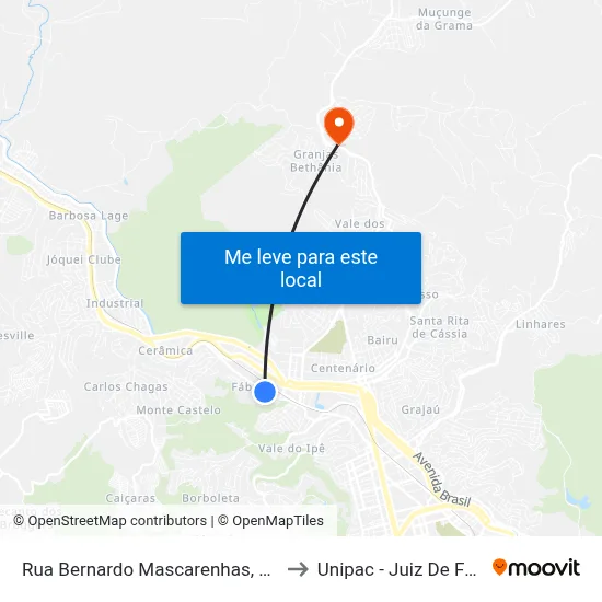 Rua Bernardo Mascarenhas, 757 to Unipac - Juiz De Fora map