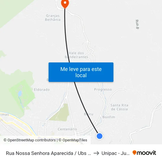 Rua Nossa Senhora Aparecida / Ubs Nossa Senhora Aparecida to Unipac - Juiz De Fora map
