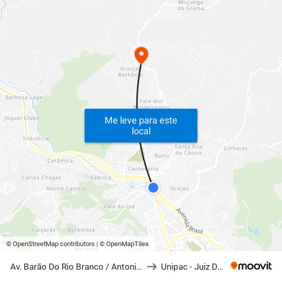 Av. Barão Do Rio Branco / Antonio Lagrota to Unipac - Juiz De Fora map